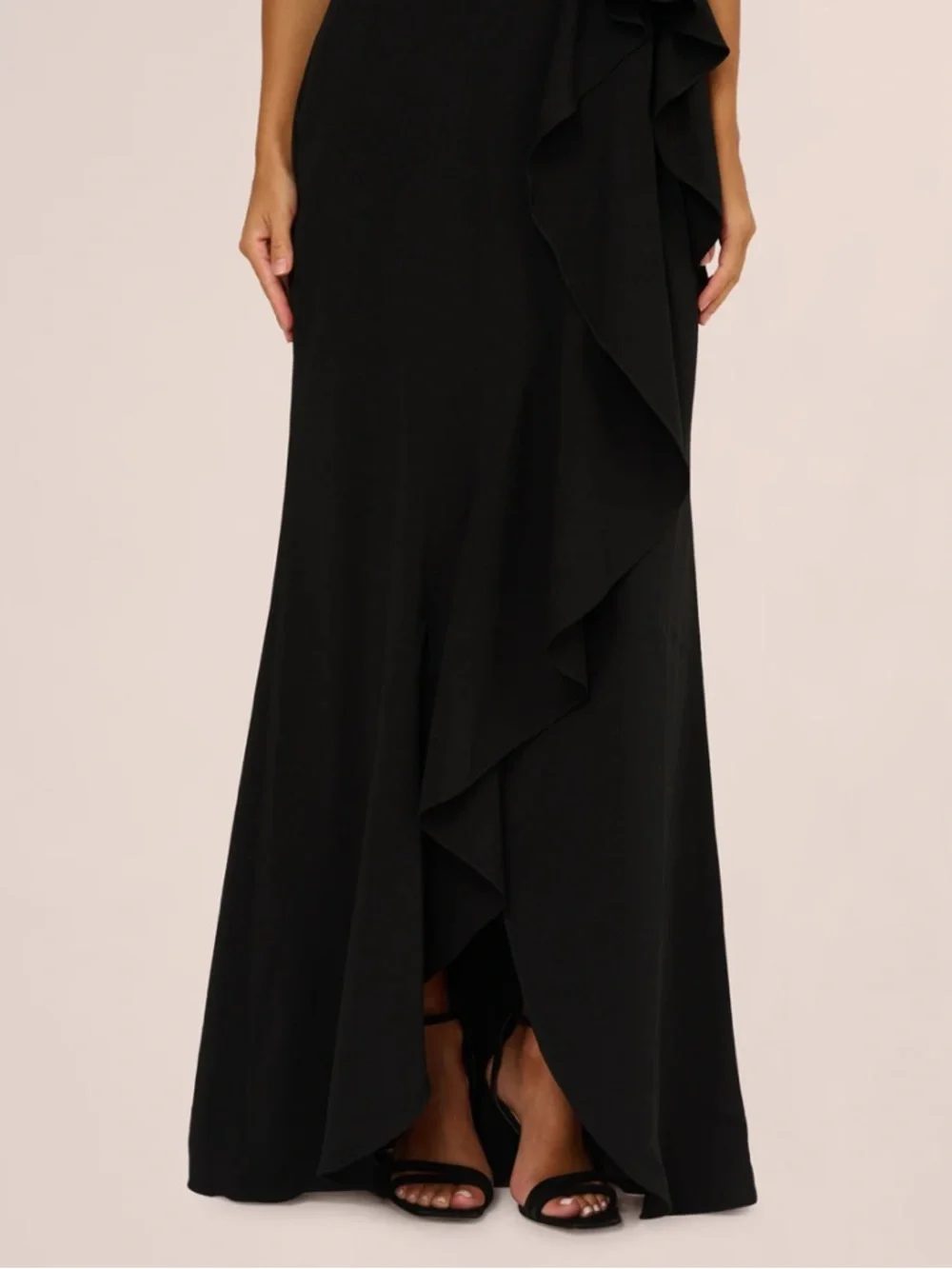 Strapless Sequin Ruffle Combo Gown In Black - Picture 4 of 6